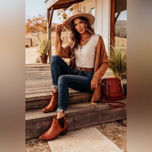 Frye Leather Chelsea Ankle Boots Brown Size 9.5 B Western Pull-On Booties